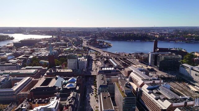 Stockholm, Sweden, panoramic view of downtown, with the central station, the old town and the royal palace