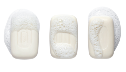 Foamy soap bar set isolated on transparent background