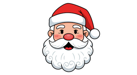 Cartoon Santa Claus head with red hat and white beard.