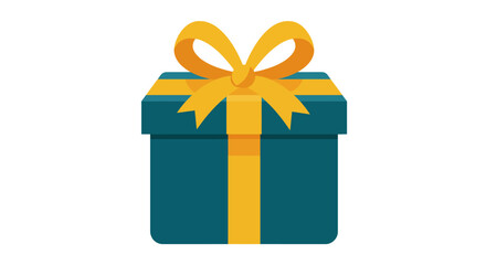 Beautiful teal gift box with golden ribbon and bow.