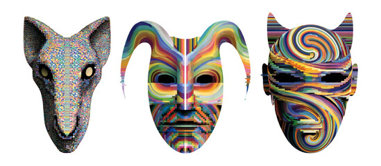 Colorful Abstract Masks with Dynamic Patterns on Isolated Background
