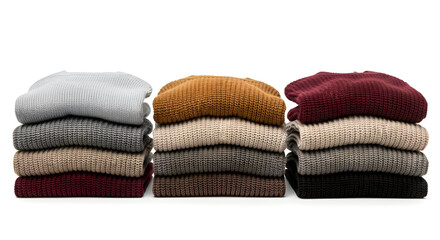 Warmth and Comfort Fashionably Folded Showcase of Knitted Apparel in a Cozy Winter Collection A Stylish Textile Arrangement A Variety of Color Choices