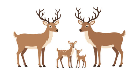 Deer family illustration with adult bucks and fawns. © G Factory