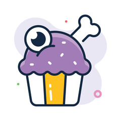 Spooky cupcake with bone decoration for Halloween desserts, premium vector