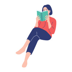 Woman Sitting Comfortably and Reading a Book