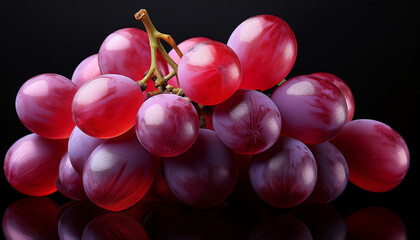 A Detailed Illustration Of A Bunch Of Vibrant Red Grapes Rendered In A Low Poly Style Against A Striking Black Backdrop