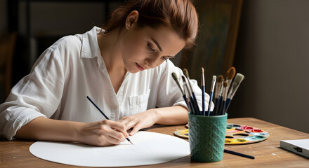 Creative Pursuits A Young Artist Immersed in the Joy of Painting and Expressing Themselves Through the Art of Visual Storytelling with Brush Strokes