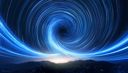 A Vibrant And Mesmerizing Cosmic Scene With A Swirling Trail Of Blue Light