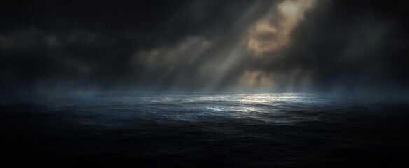 Dramatic Ocean Scene with Stormy Sky and Light Rays.