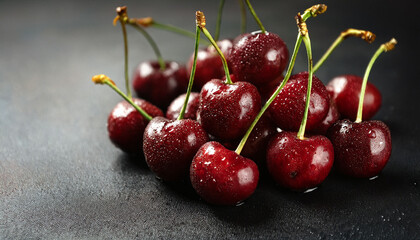 Juicy Cherries On Dark Surface Food Blog