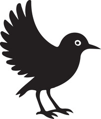 Black Silhouette of a Bird with Wings Spread in Flight or Landing Pose avian animal