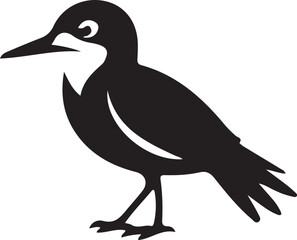 Black Silhouette of a Small Bird with a Long Beak and Detailed Eye avian animal
