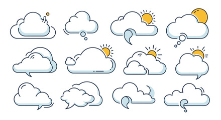 Obraz premium A collection of illustrated weather icons representing clouds and sunshine.