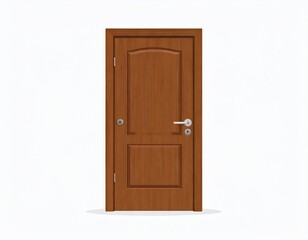 Isolated Brown Wooden Door with Silver Hardware on White Background Represents Entry or Exit Point Architectural Element or Interior Design Minimalist Style