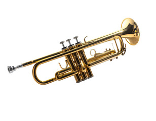 Obraz premium Gleaming golden brass instrument; poised, angled, on black