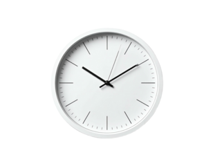 A minimalistic white analog clock on a black background showing a specific time