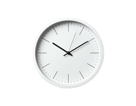A minimalistic white analog clock on a black background showing a specific time