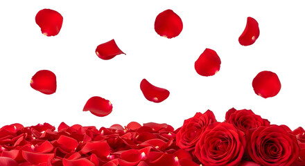 A Whimsical Dance of Red Rose Petals A Shower of Crimson Elegance Symbolizing Love Romance and Celebration Beautiful Floral Background for Valentine's Day Projects