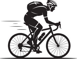 Silhouette of a cyclist with a backpack riding a bicycle on a white background bike cycling