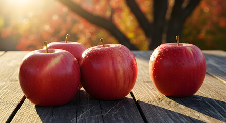 Autumn Harvest Bounty Fresh Apples on Rustic Wood Table Sunlit Orchard Backdrop Seasonal Delights Healthy Eating Sweet Treats Culinary Inspiration Orchard Freshness Natural