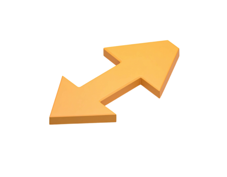 3D arrow, angled, golden-yellow, floating against a black background