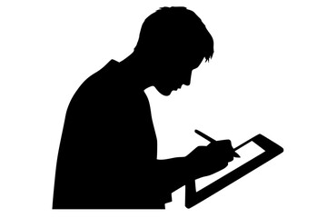 Vector Silhouette of a Digital Artist or Designer Working on a Graphics Tablet