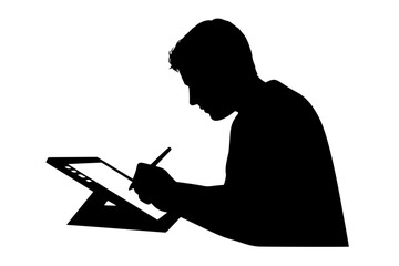 Vector Silhouette of a Digital Artist or Designer Working on a Graphics Tablet