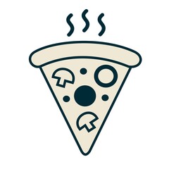 Hot pizza slice with mushrooms and cheese. Minimal flat vector illustration for fast food and Italian cuisine themes.
