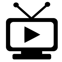 Minimal flat vector illustration of a TV screen with play button. Media and streaming symbol.