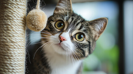 A cat is staring at the camera with its eyes wide open