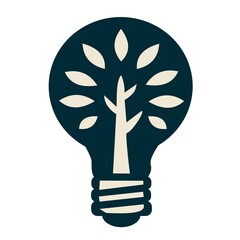 Creative eco icon with tree inside light bulb. Minimal flat vector illustration symbolizing green energy and sustainability.
