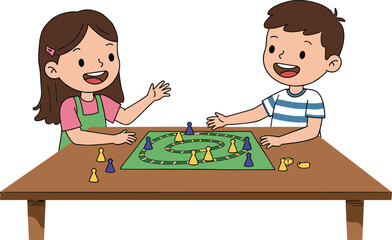 Kids playing board game, boy and girl fun activity, family entertainment, teamwork learning, children smiling, educational playtime, friends enjoying game