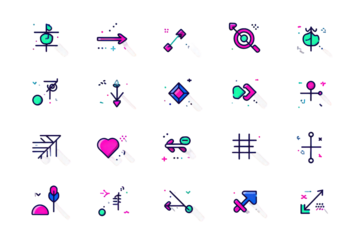 Collection Of Colorful Pixel Art Game Icons On Black Background
