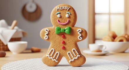 Gingerbread Man Cookie with Bow Tie