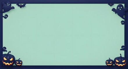 Vibrant Halloween background featuring an illustrative border of spooky jack-o'-lanterns and whimsical ghost silhouettes, perfect for seasonal celebrations and event promotions