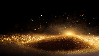 Golden Glowing Sand Dividing The Black Background On Half Scattered Golden Dust With Blinks And Glitter Wallpaper And Background