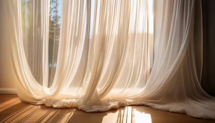 Tulle Drape White Sheer Silk Curtain In Sunlight