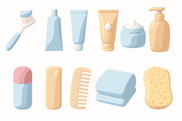A set of icons related to personal care and hairdressing procedures. Everything is stylized in dark tones with realistic designs on a white background.