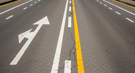 Asphalt road surface with lines & arrow, showing direction and lanes