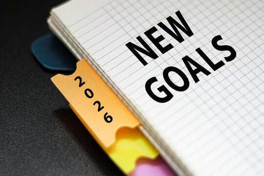 2026 new year, plan and goal. text in a bookmarked folder.