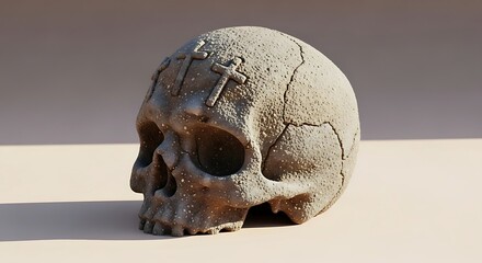 Stone Skull with Crosses