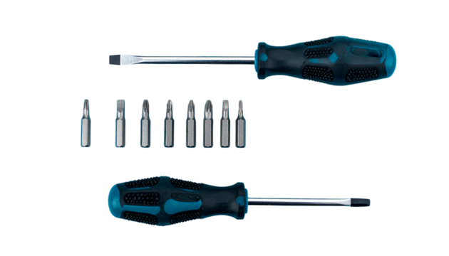 Modern screwdriver kit set isolated on transparent background