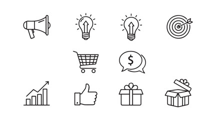 Set of hand drawn business icons symbolizing marketing growth ideas shopping finance and success vector