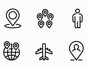 Diverse Location and Travel Icons Representing Global Connectivity User Presence and Destination Planning For Navigation Applications Interface and Route Design Inspiration