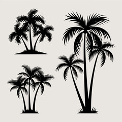 Set of vector palm tree silhouettes tropical beach island nature landscape illustration silhouette