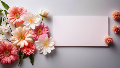 Beautiful Fresh Flowers On A Clean Isolated Background With Welcome Card Template