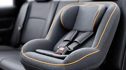 Obraz premium Child car seat with safety harness in vehicle backseat