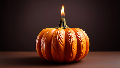 Stylized Orange Pumpkin With A Flame On Top Representing A Candle Or Light Source