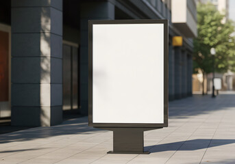 Mockup empty white advertising placed at footpath. Outdoor advertisement template poster for urban commercial marketing campaigns. Selective focus