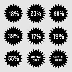 Set of starburst discount and special offer tags vector illustration scalable graphic design elements silhouette